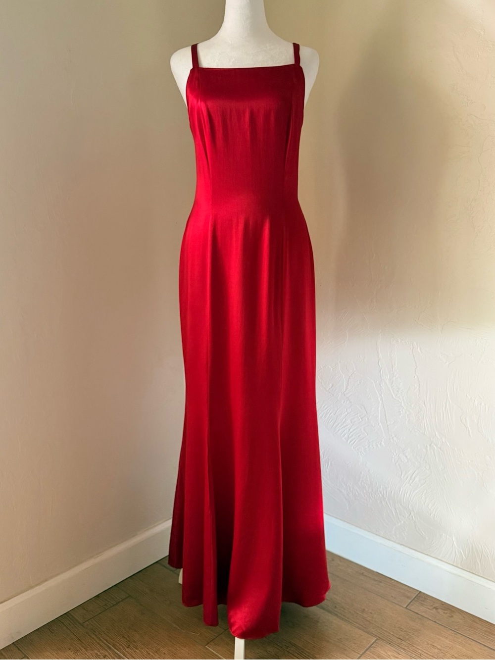 Vintage Zum Zum Red Satin Maxi Evening Dress Formal Gown Union Tags 7/8 S/M 4/6